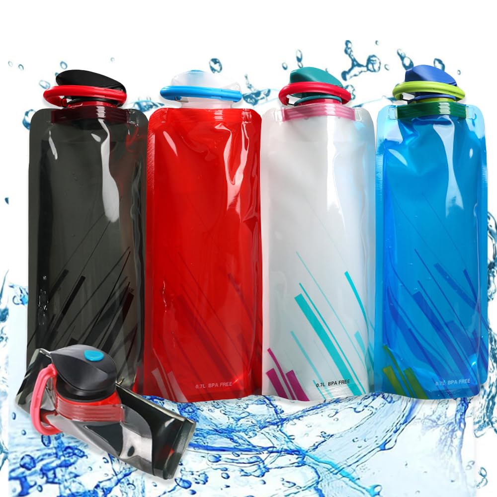 YZDZSW Collapsible Water Bottle, 4 PCS Foldable Sports Bottle, 700ml Foldable Water Bottle Reusable BPA Free Collapsible Water Bottle for Outdoor Sports Travel Biking Hiking