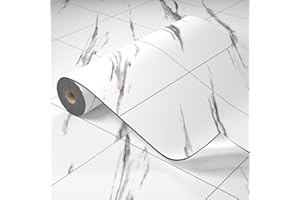 Oxdigi Vinyl Floor Tiles Peel and Stick 23"x 196"/32 Sq.Ft, Thicken Self Adhesive Vinyl Flooring Roll Marble Pattern Waterproof DIY Floor Coverings for Bathroom Living Room Kitchen, White Marble