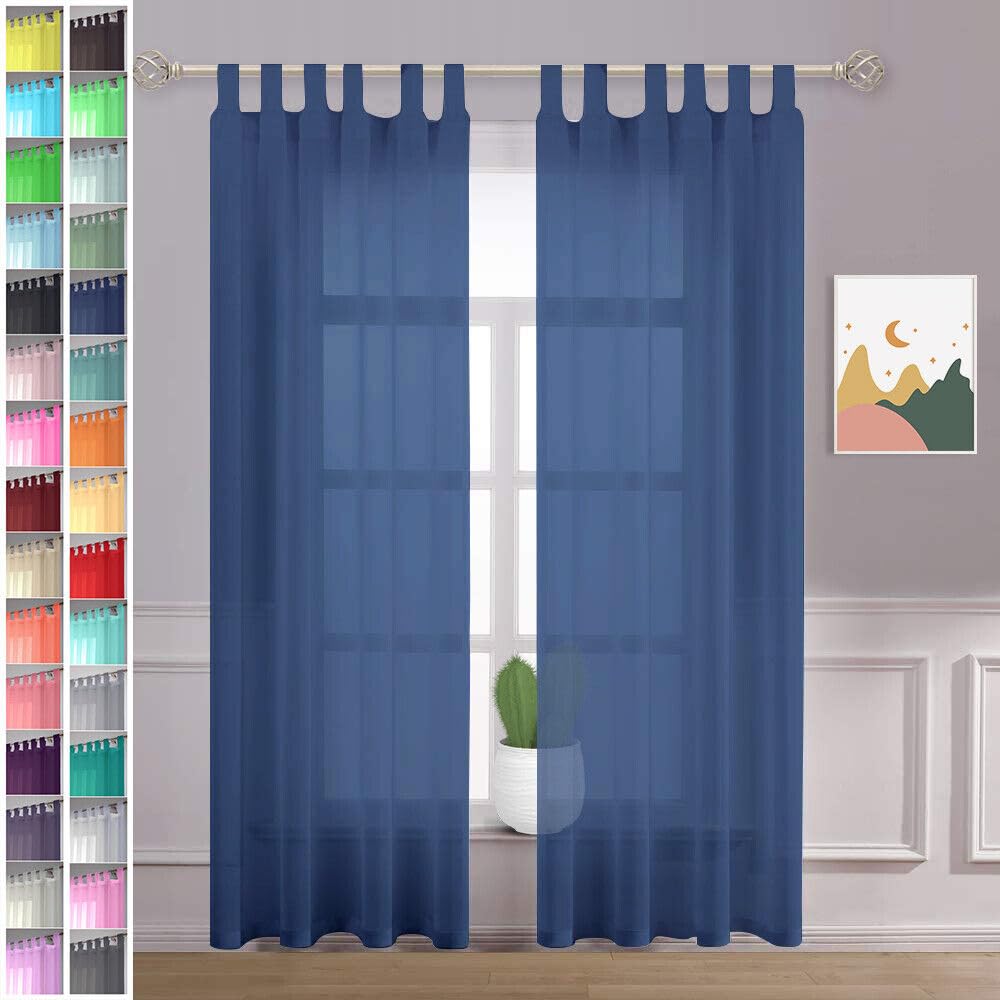 Megachest sheer Voile Tab Top Curtain(navy blue, 56" wideX90 drop(W142cmXH228.5cm))