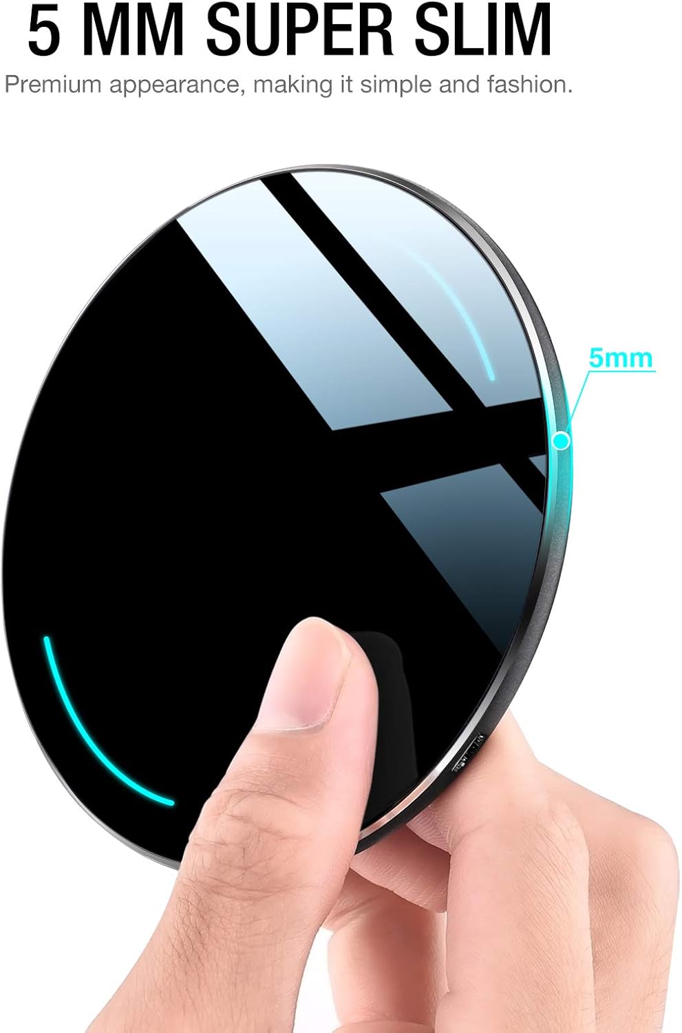 TOZO W1 Wireless Charger Ultra Thin Aviation Aluminum CNC Unibody Fast Charging Pad Black (NO AC Adapter)