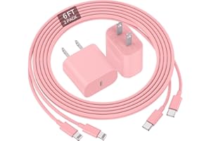 DELONI Phone Charger Fast Charging 6 FT, Long USB C to L Cable 6 Foot with 20W USB C Rapid Phone Charger Block, Compatible with iPhone 14 Pro/13Pro Max/12/11Pro/Mini, 2 Pack-Pink