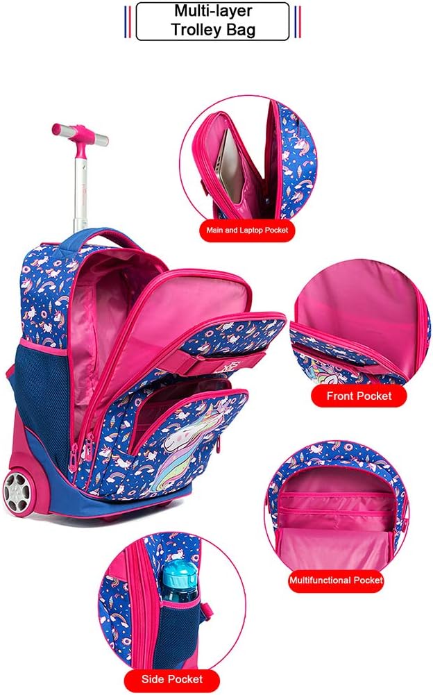 Kids Rolling Backpack, 3 in 1 Wheeled Backpack Set School Bag with ...