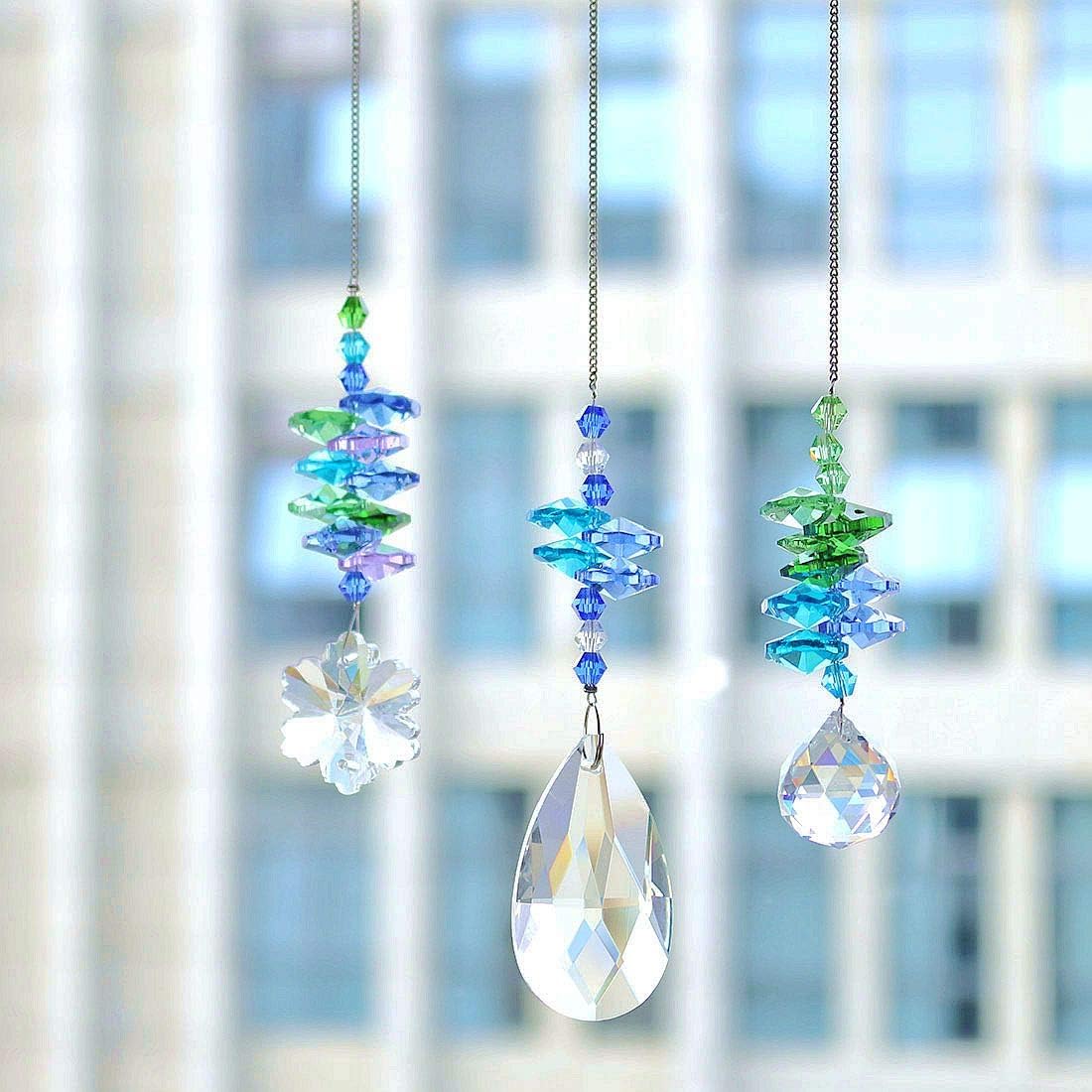 Crystalsuncatcher Blue Chandelier Crystals Prisms Rainbow Octagon Sun Catcher, Set of 3