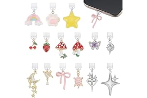 CRAFTYMELODY 15Pcs 15 Styles Phone Dust Plugs Mobile Dustproof Plugs Kindles Dust Plug Charms Star Cross Paw Strawberry Bow P