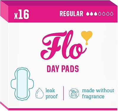 FLO Day Menstrual Pads 16 Pack Organic Bamboo Regular Flow Winged Ultra-Thin