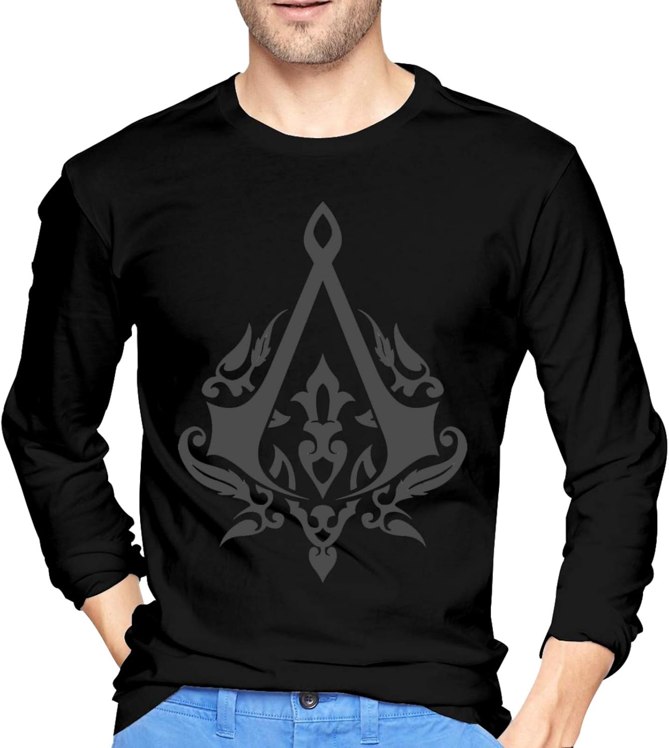 Mens Long Sleeve Shirt Crew Neck Mens Graphic Long Sleeve T-Shirt for