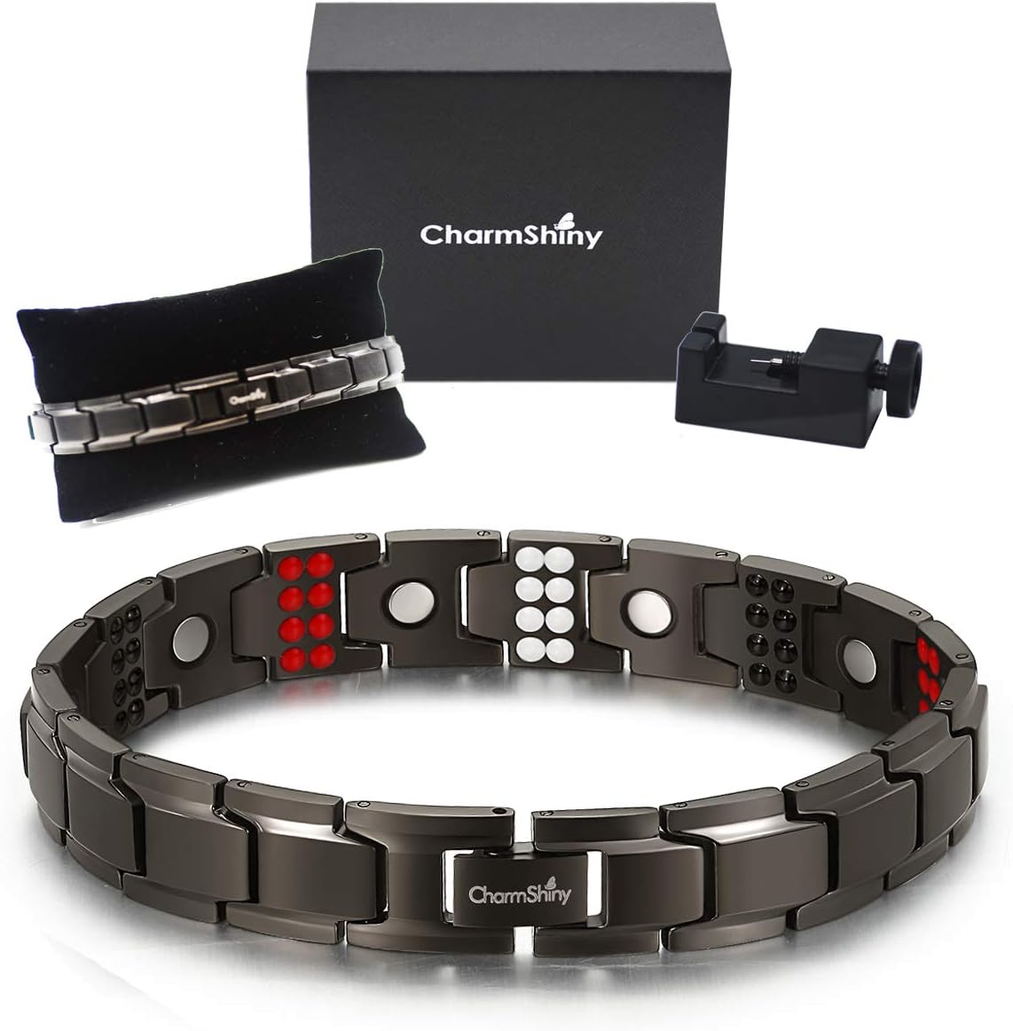 Extra Strength 81PCs Bio Elements Energy Stone Titanium Magnetic Therapy Bracelet Energy Balance for Mens Arthritis Relief Pain Carpal Tunnel
