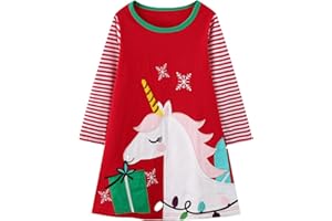 HILEELANG Toddler Girl Christmas Dress Long Sleeve Fall Winter Cotton Casual BasicTunic Shirt Dresses