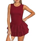 NEJXQ Women's Tennis Pleated Ruffle Athletic Dress for Women Mini Flowy Layered Ruffle Crewneck Sleeveless Dress with Shorts