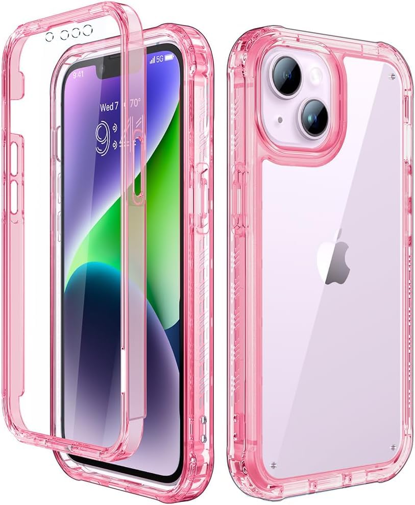 Photo 1 of Lifedance Designed for iPhone 14 Plus Case, Full-Body Rugged Protective Case with Built-in Screen Protector, 10 FT Military Grade Drop Protection Heavy Duty Shockproof Case, Clear Pink