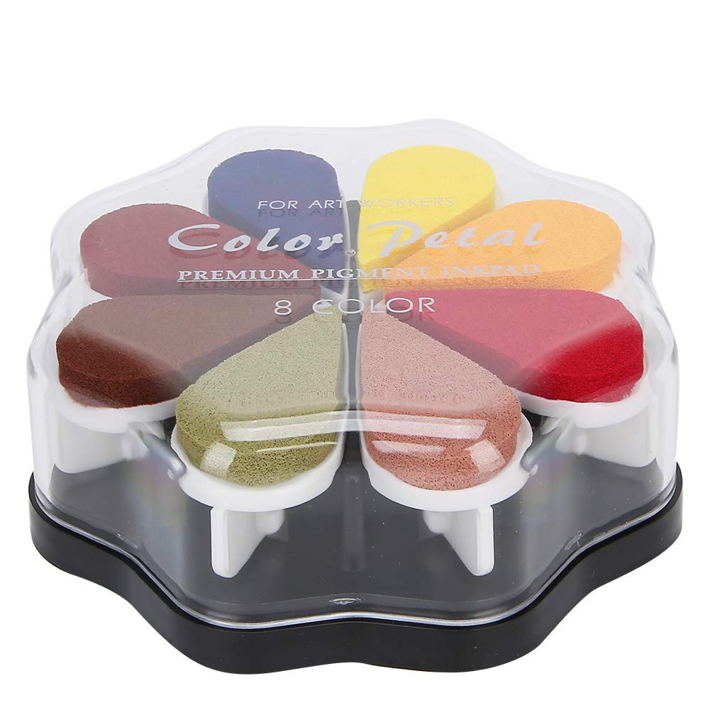 Dekaim 8 Colors Stamp Pad Set，Petal Shape Schedule Book Scrapbook，Colorful DIY Stamp，Ink Pad Painting Accessory(1007)