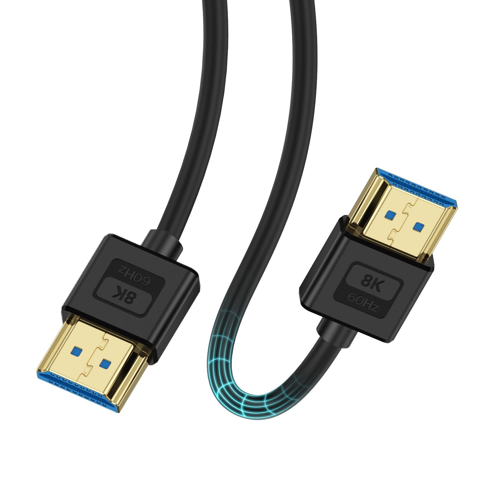 Duttek Ultra Soft Silicone Short HDMI Cable 5FT/1.5M, 8K Hyper Super Flexible Thin HDMI 2.1 Cable, High Speed Supports 3D, 8K@60Hz, ARC Type-A Male to Male for Camera, Monitor, PS5, Camcorder, Gimbal