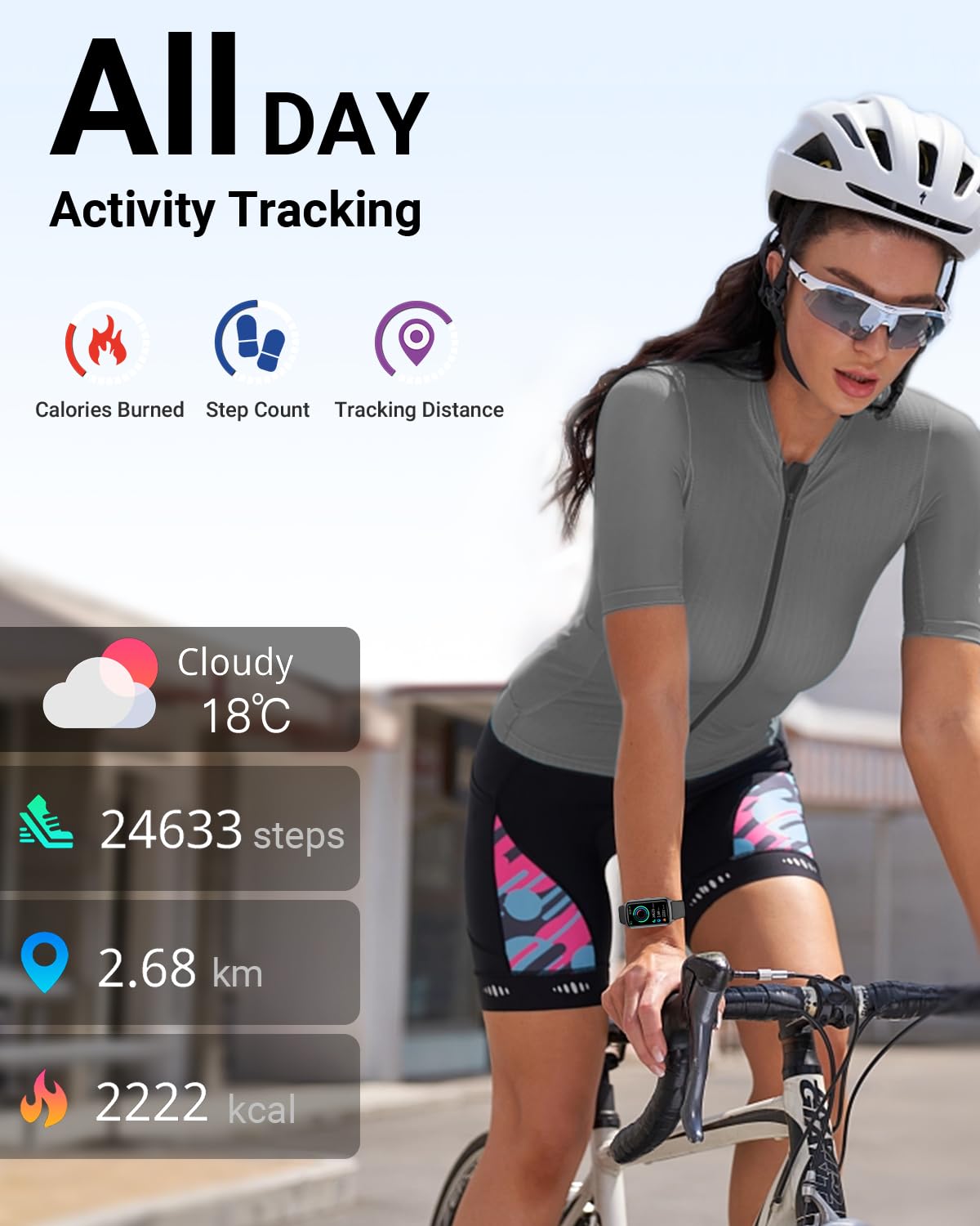 Amzhero Amzhero Health Fitness Tracker with 24/7 Heart Rate, Blood Oxygen, Blood Pressure, Sleep Tracker, 5ATM Waterproof Activity Trackers with Step Tracker, Pedometer (S & L Bands Included)
