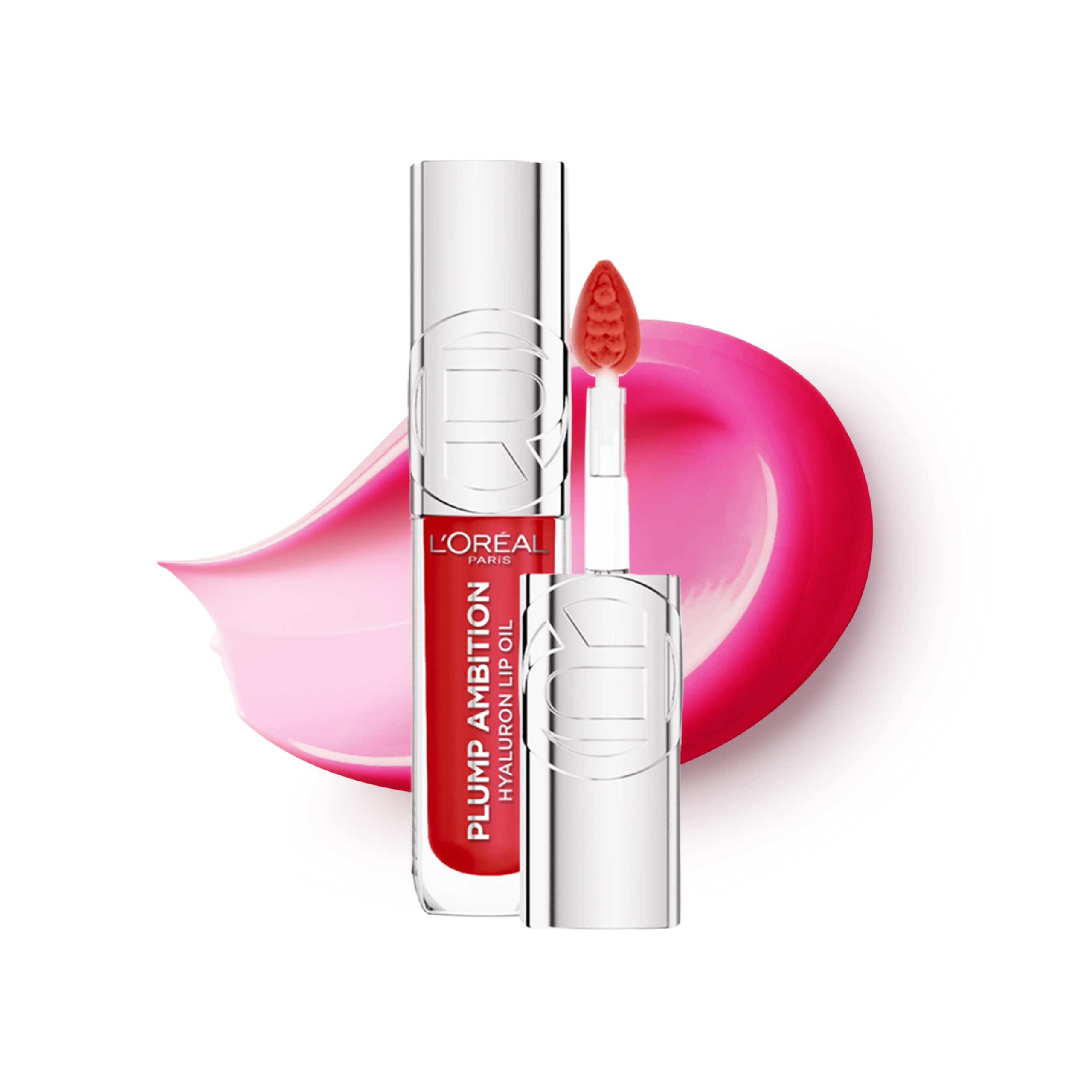 L'Oreal Paris Lip Oil, Plump Ambition with Hyaluronic Acid & Tripeptides, Smoother & Plumper Lip Appearance, Glass-Like Finish, Shade 380 Rouge in Love, 5ml