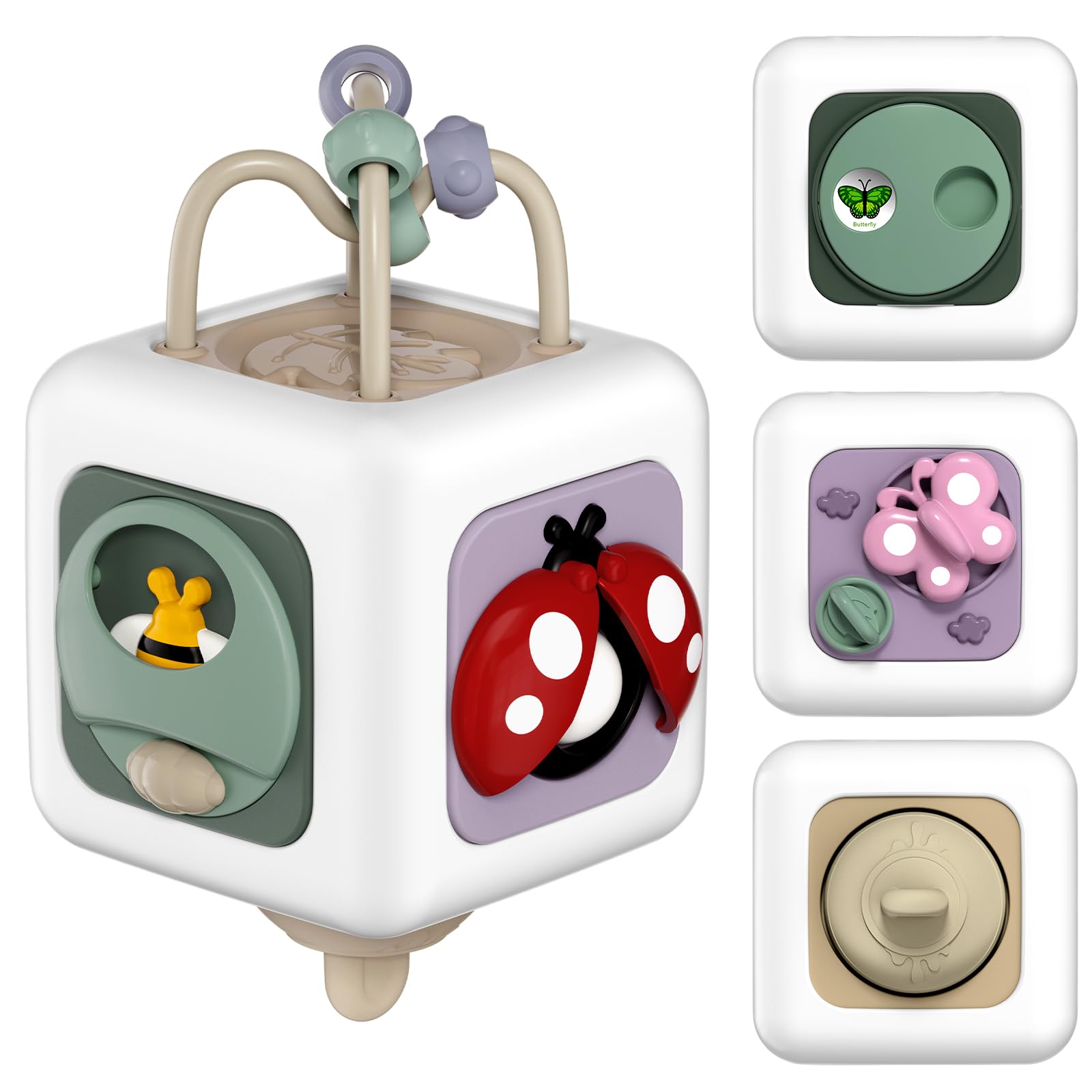 lerrbo Montessori Educational Insect Busy Cube Toys for 1+ Year Old Boys Girls, Airplane Travel Sensory Toys for Toddlers 1-3, 1st Birthday Gifts 6 12 Months