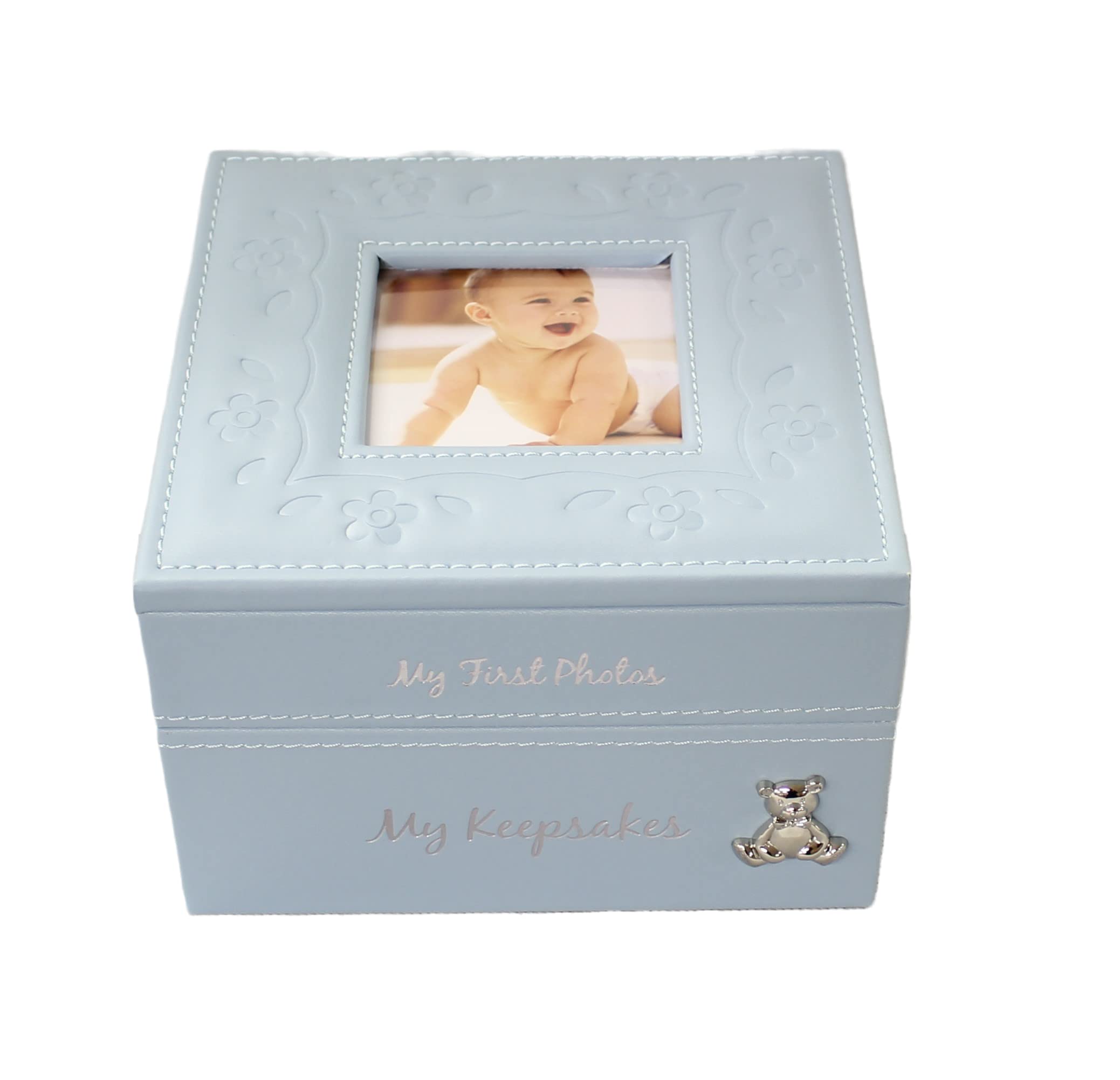 benerini Baby Boy Photo Keepsake Box With Front Photo - Blue - Christening Baby Gift - 18 x 18 x 12 cm