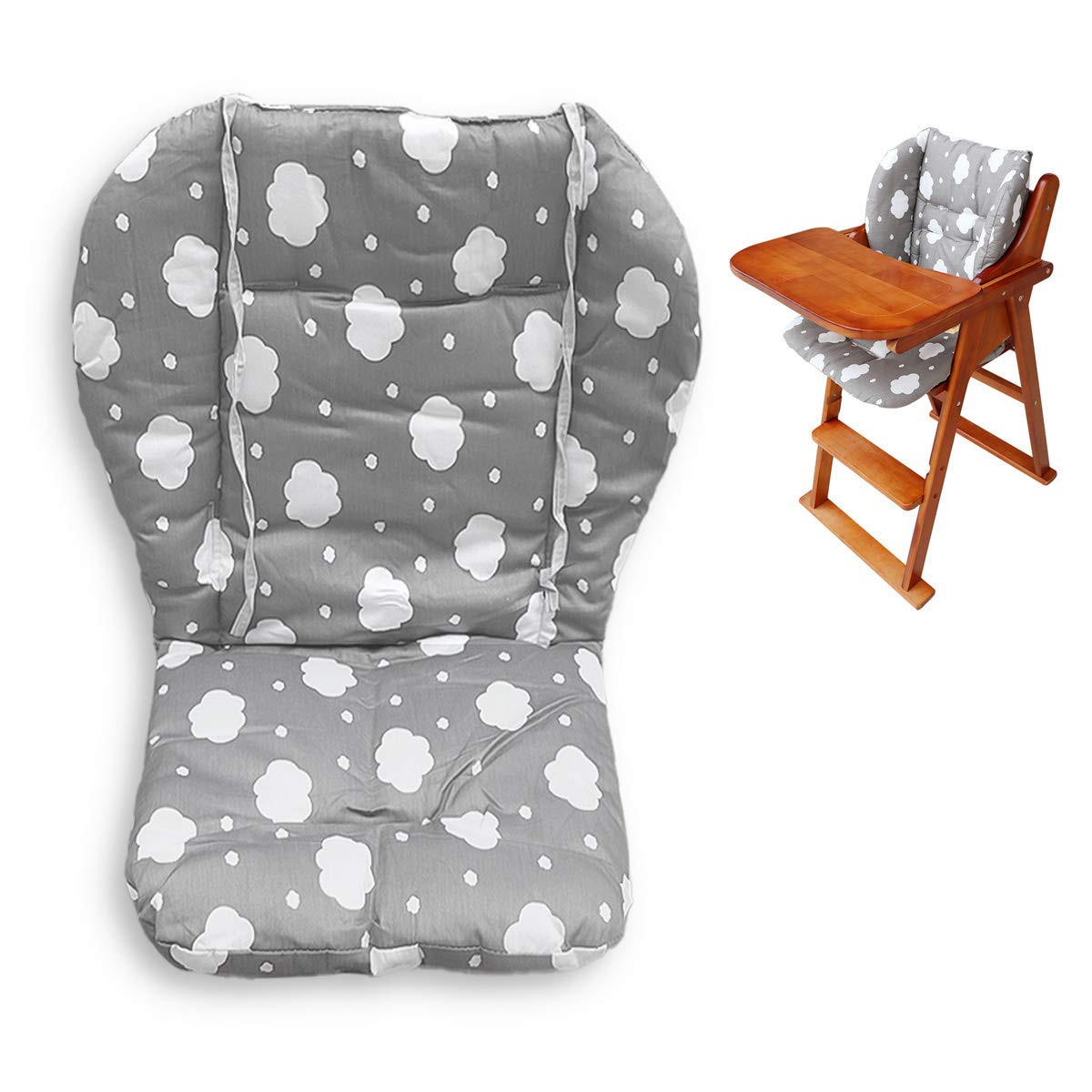 Twoworld High Chair Cushion, Large Thickening Baby High Chair Seat Cushion Liner Mat Pad Cover Breathable (Gray Clouds)