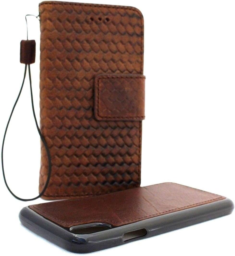 Genuine Leather Case for iPhone x Book Wallet Handmade Cover 10 Luxury Cards Soft Holder Magnetic Closure Strap Vintage Detachable DavisCase Removable Jafo