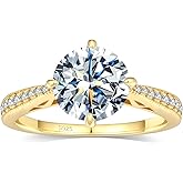 BAGUTTA PAVONE 0.5/1/1.5/2/3CT Round/Flower/Round & marquise Cut Moissanite Engagement Rings for Women, D Color VVS1 Moissanite Promise Ring 18K Yellow/White Gold Plated S925 Sterling Silver