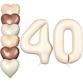 Biapian 40 Inch Cream Number 40 Balloons, 8PCS Giant Foil Number 4 & 0 Balloons with 18'' Cream White Heart Balloon for 40th Year Old Birthday Decorations Men Women Wedding Anniversary Party Supplies