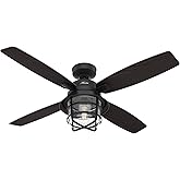 Hunter 52 inch Outdoor or Indoor Ceiling Fan with LED Light and Remote Control - Black Ceiling Fan, Standard Mount, 4 Blades,