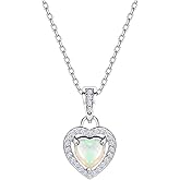 S925 Opal Pendant Necklace Heart with Halo Accented Necklace October Birthstone Fine Jewelry for Women18 inch