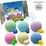 Bath Bombs For Kids With Surprises Inside - 6 5.5oz Fun, Safe and Kids Friendly Bath Fizzies - 6 Pack in safe Egg Carton with Free E-ArtBook- Handmade in USA