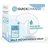 QuickChange Men’s Overnight Adult Incontinence Wrap (Pad), Maximum Absorbency, Holds 17oz Dry to The Touch, Disposable, Fragrance Free, One Size Fits All, Catheter Replacement,140 Count