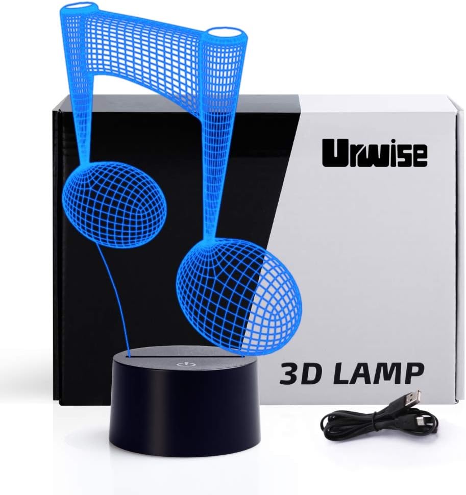 Musical Notation 3D optical illusion night lights, seven color variations, smart touch button USB and battery power, amazing creative art design for children's Christmas gifts