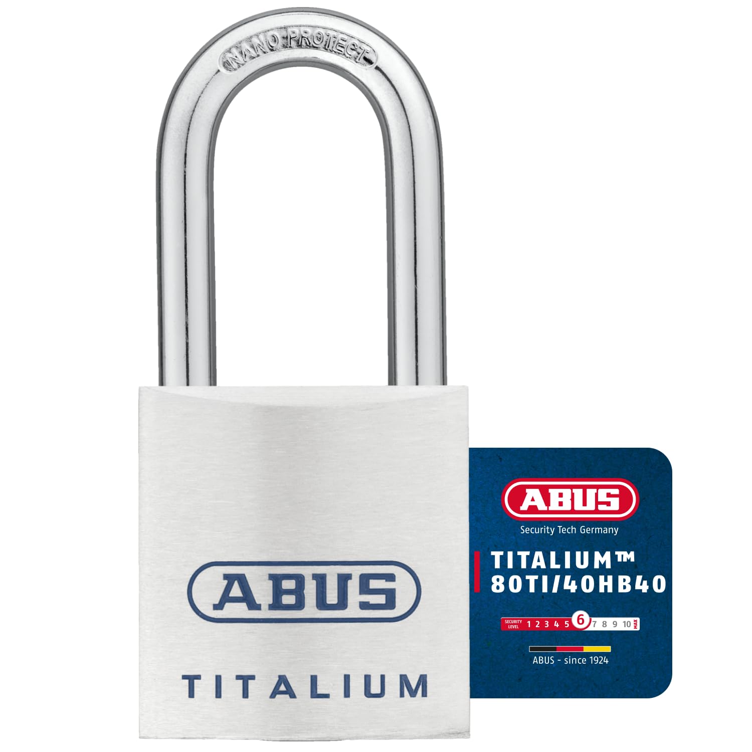 ABUS 80ti/40HB40 40 x 40mm Titalium Padlock with Long Shackle Keyed KA8011