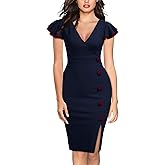 Miusol Women's Navy Style Deep-V Neck Vintage Evening Pencil Dress