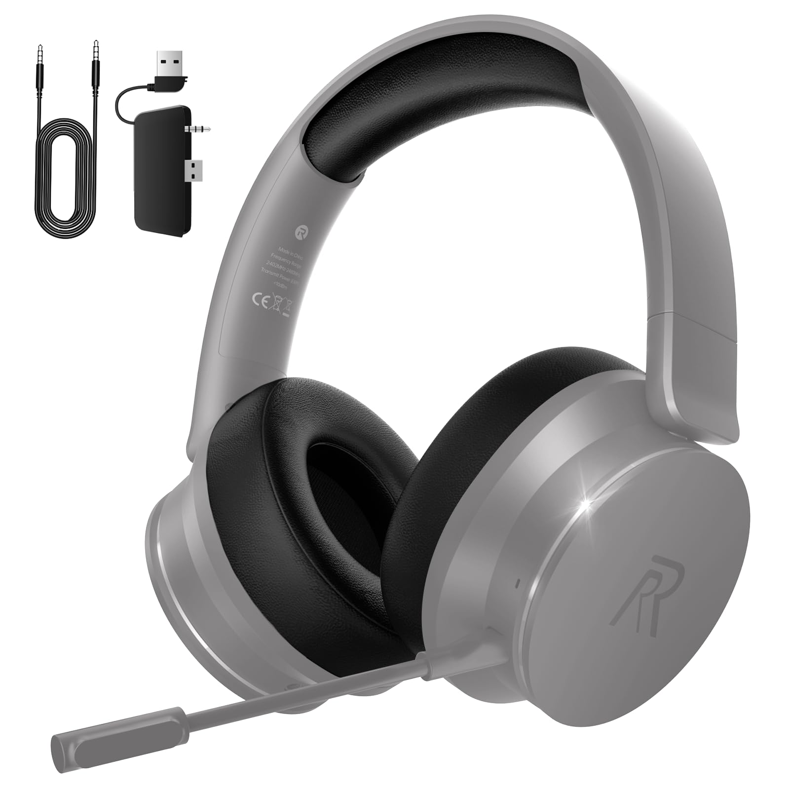 RYR Wireless Gaming Headset for Xbox Series X|S, Xbox One, PS5, PS4, Mac, Bluetooth 5.3, 3D Surround Sound, Rotatable Earmuffs, Gaming Headphones with Noise Canceling Microphones-Light Grey