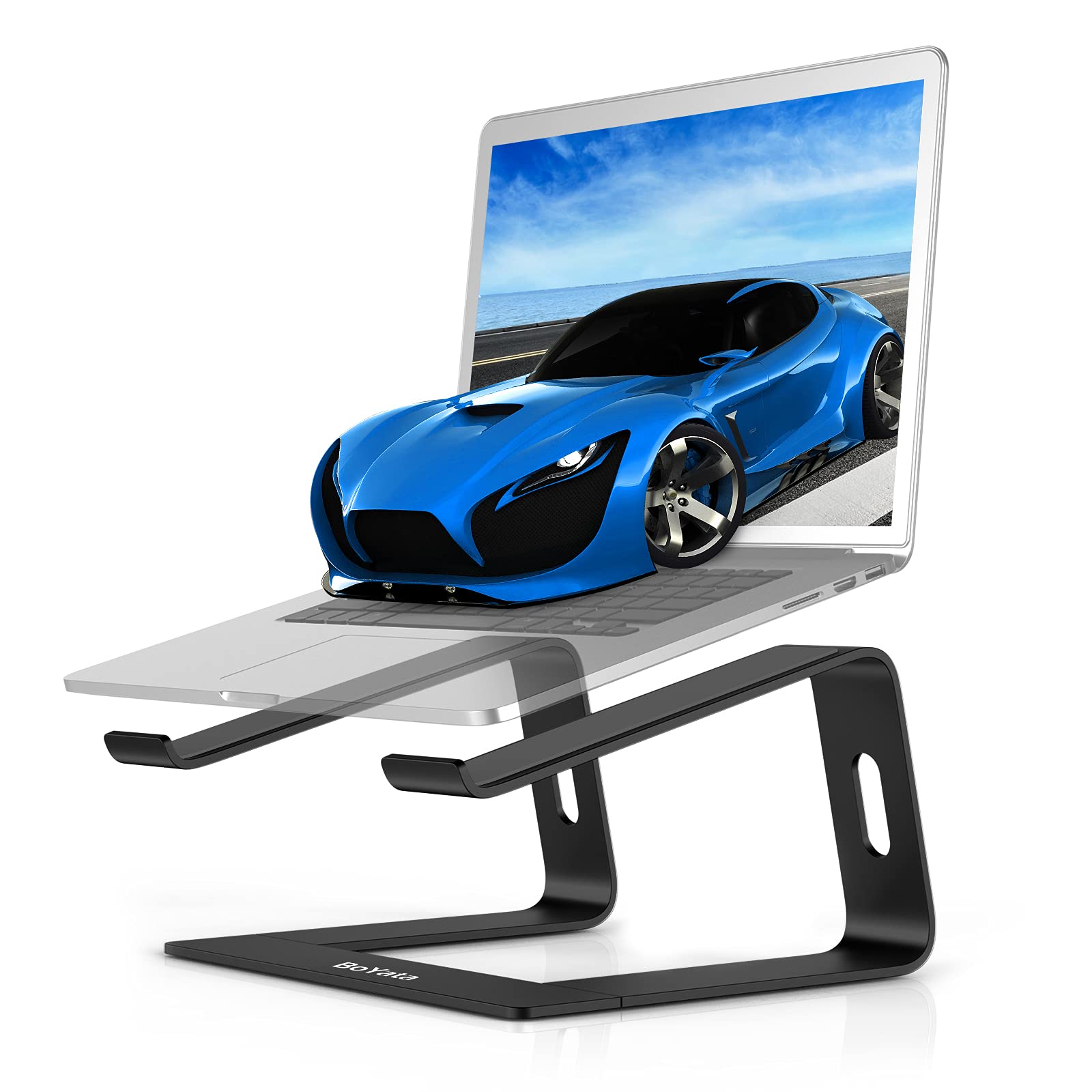 BoYata Laptop Stand: Dismountable with Ventilation, Portable Notebook Stand Compatible with Laptop (10 inch ~ 15.6 inch) MacBook Pro/Air, Dell, HP, Samsung, Acer (Black)