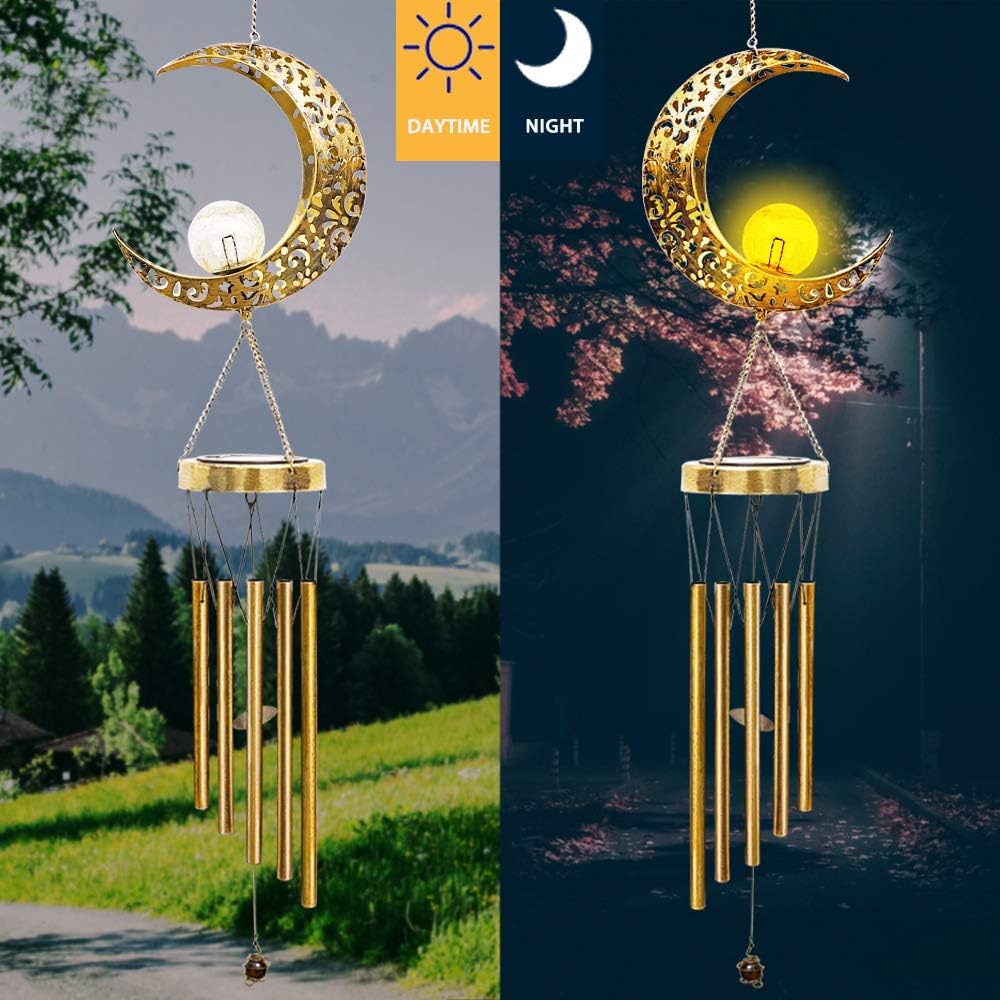 SURENSHY Wind Chimes Retro Solar Wind Chimes and Moon Crackle Glass Ball Wind Chimes for Outside Suitable for Courtyards, Terraces, Gardens, Gift for Grandma, Mom, Women : Garden & Outdoor