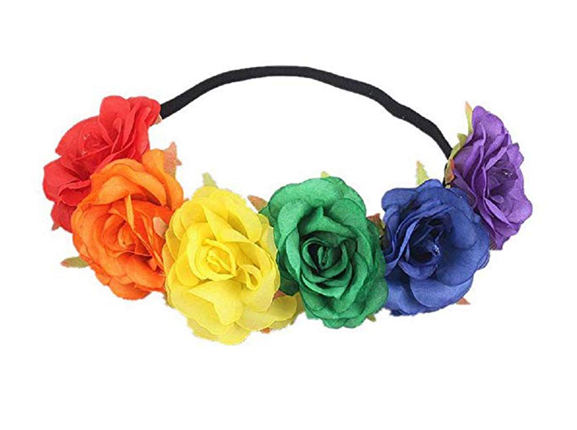 Merroyal Rose Holiday Crown Festival Headbands Hippie Flower Headpiece (Rainbow)