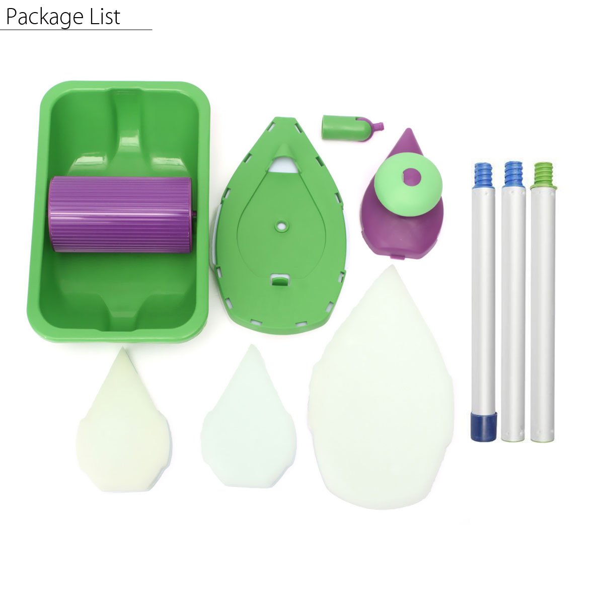 Jeteven 7pcs Farbroller mit Flachpinsel Paint Roller Set Trichterpistole Spritzpistole Putzpistole Spritzgerät Diy Wandmalerei Werkzeug (7PCS+1Teleskopstange)