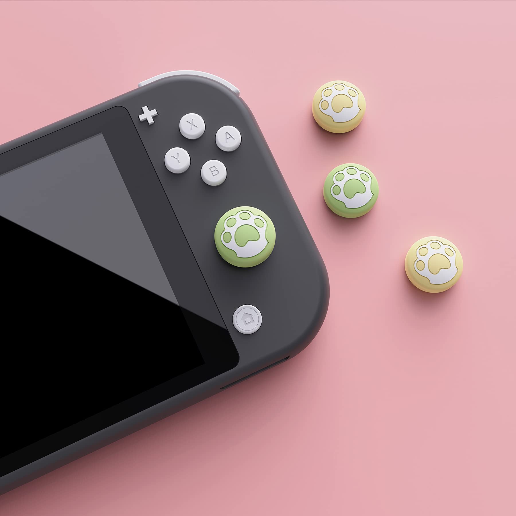 eXtremeRate PlayVital Cute Thumb Grip Caps for Nintendo Switch, Joystick Caps for Switch Lite, Silicone Analog Cover Thumbstick Grips for Switch OLED Joycon - Cat Paw Matcha Green & Cream Yellow