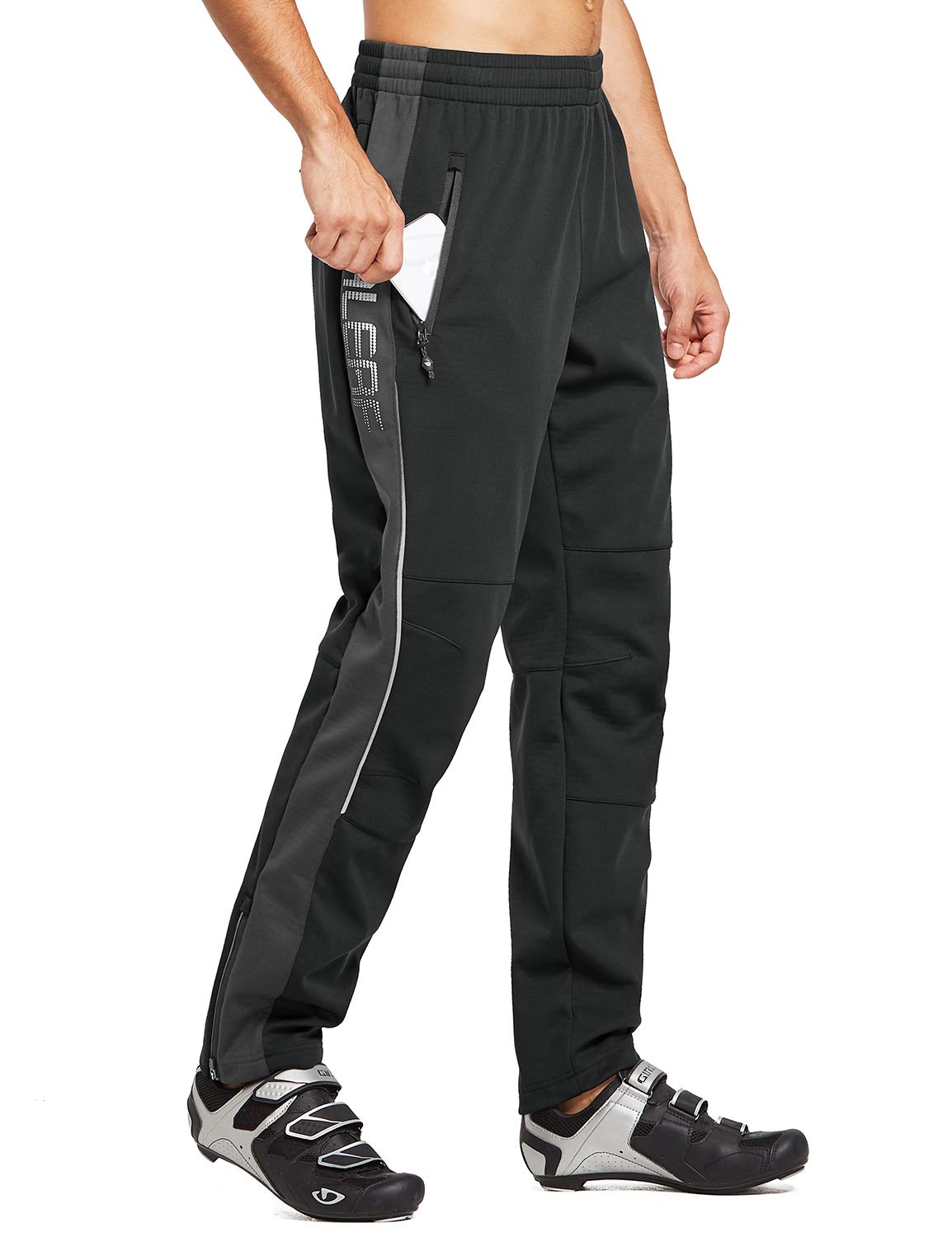 BALEAF Cycling Trousers Men Fleece Lined Waterproof Windproof Hiking Trousers Insulated Outdoor Climbing Ski Pants Black/Gray XXL