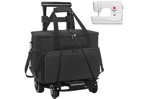 Haroranax Sewing Machine Case with Wheels, Detachable Rolling Sewing Machine Tote Bag, with Machine Case Fixing Rope - Fit Most Standard Sewing Machine - Black