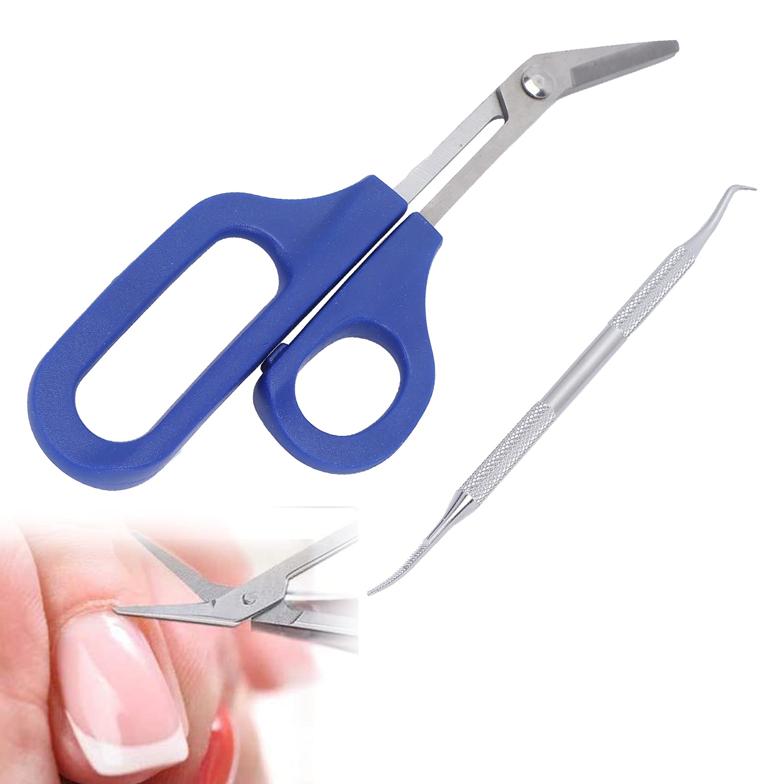 Long Handled Toenail Scissors and Clippers, Nail Scissors with Ingrown Toenail File, Toenail File Kit Ergonomic Cuticle Scissor Toenail File Stainless Steel Elderly Nail Clipper for Thick Nails