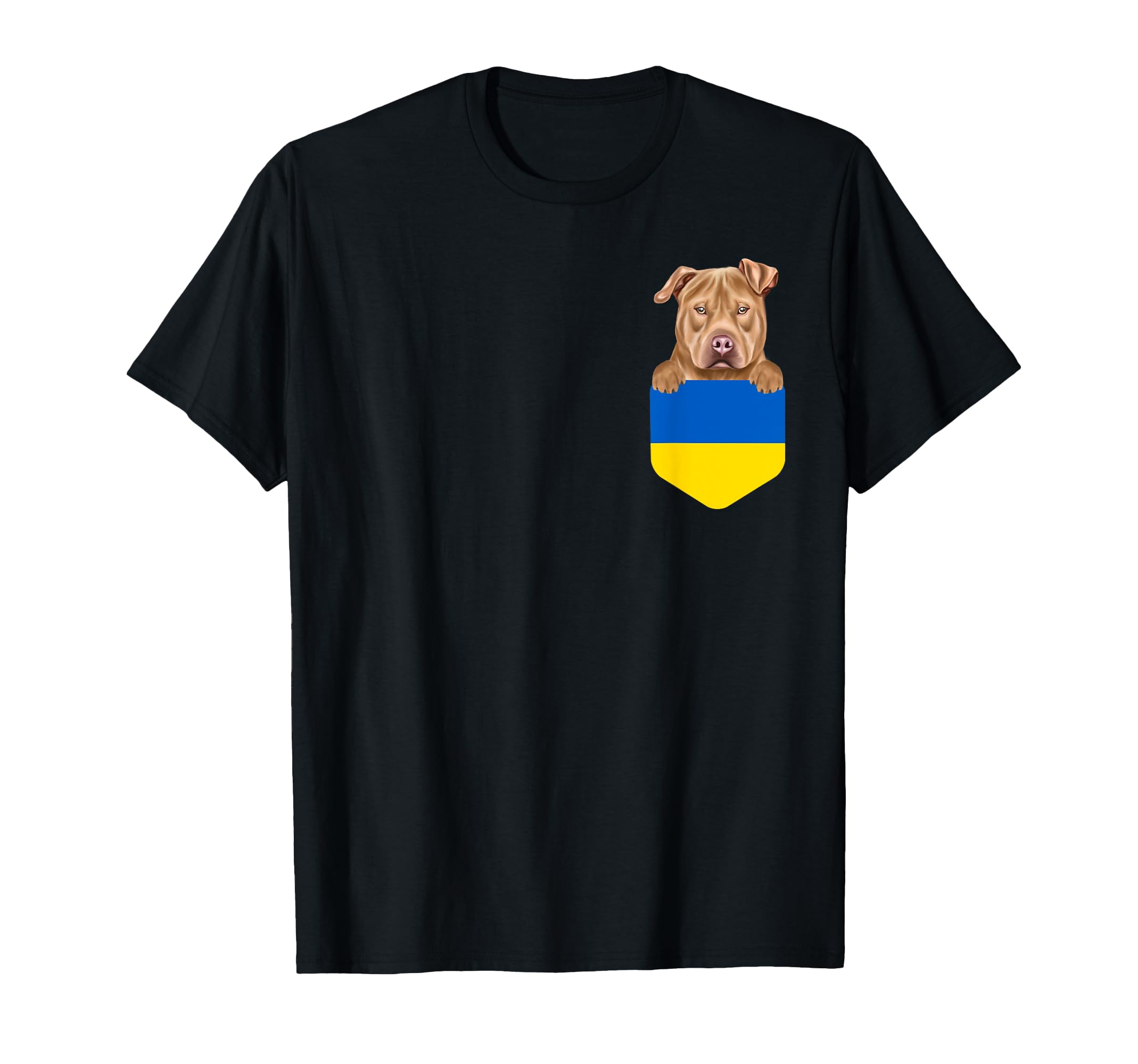 Ukraine Flag Usa Staffordshire Terrier Dog In Pocket T-Shirt