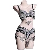 Wuchieal Women‘s Belly Dance Costume Outfit Set Bra Belt Carnival for Performer