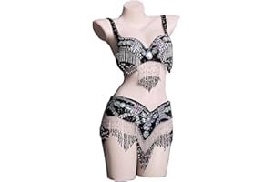 Wuchieal Women‘s Belly Dance Costume Outfit Set Bra Belt Carnival for Performer