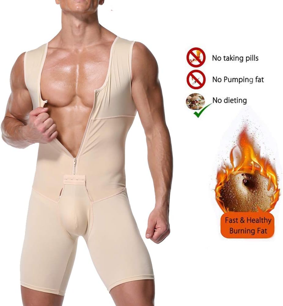 QQA Men's Shapewear Bodysuit Full Body Shaper Compression Slimming Suit Breathable Plus Size