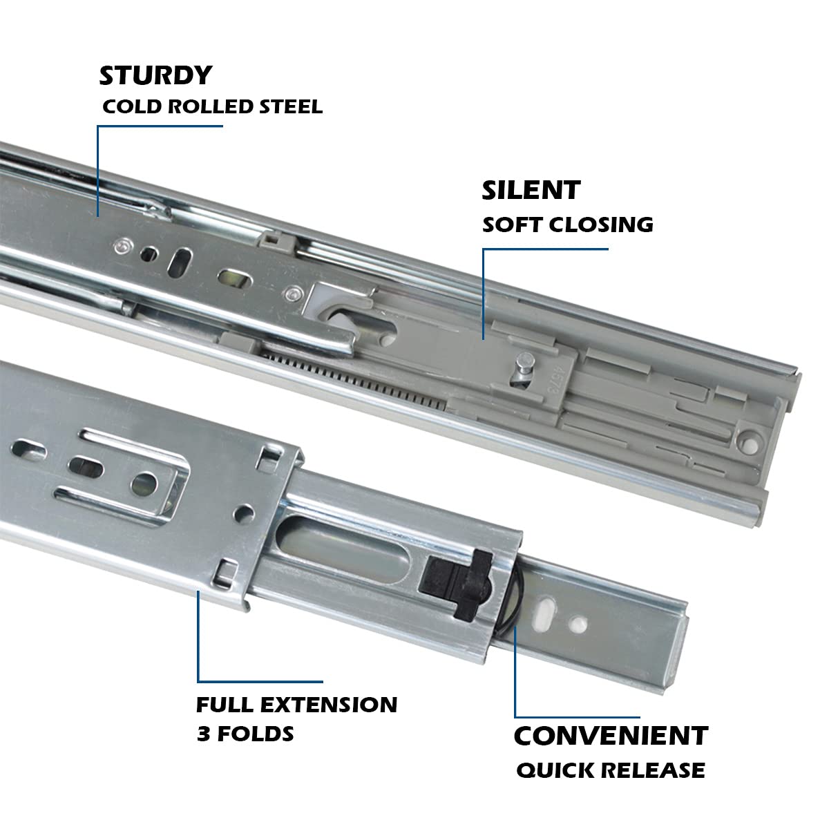 Gobrico Drawer Slides Furniture Hardware 20inch 100 Lb. Hydraulic Soft