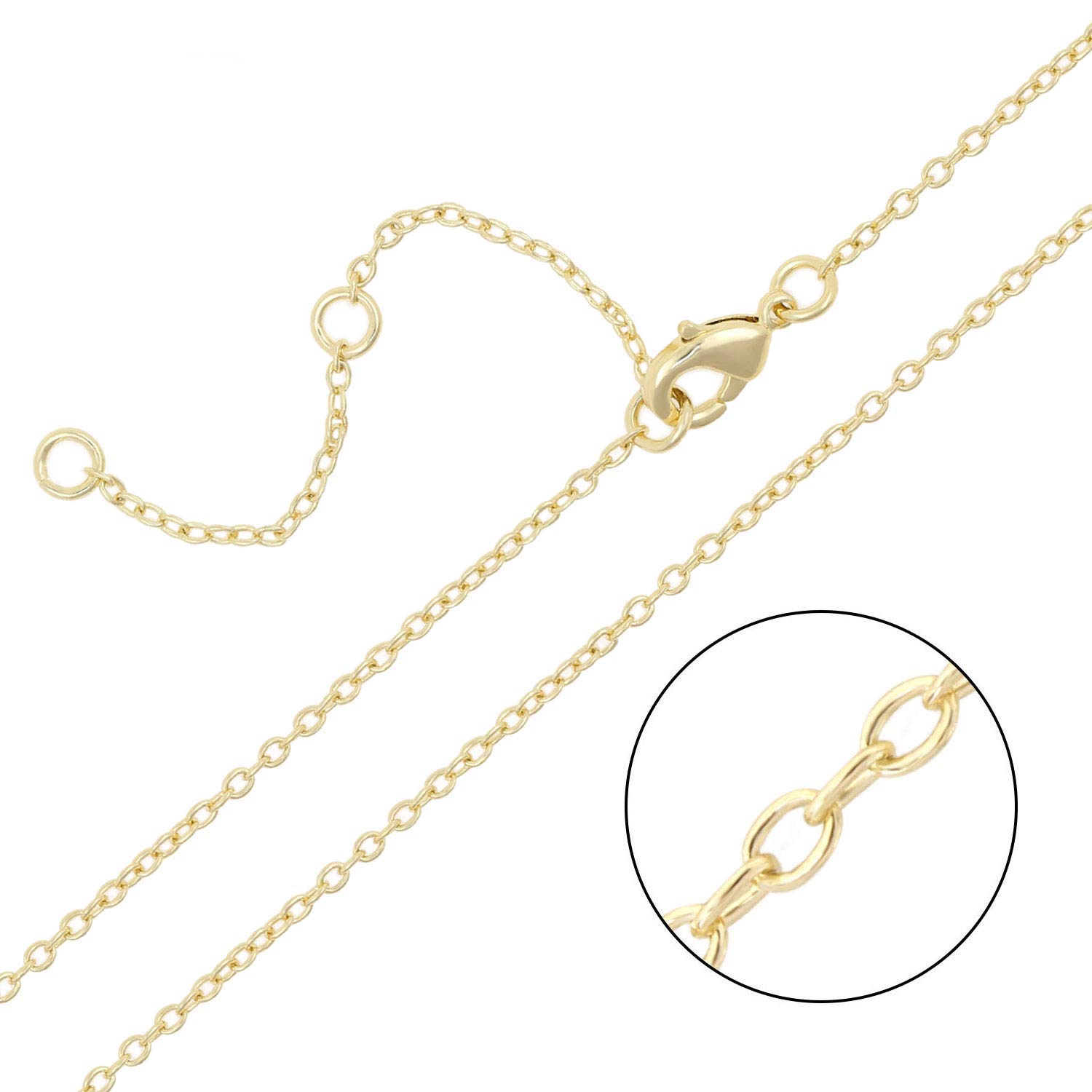 Wholesale 12 PCS Gold Plated Solid Brass Chain Bulk Adjustable O Shape Chains Finished Chains for Jewelry Making (18inch (1.5mm), 16+2 inch, brass