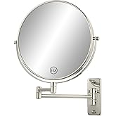 FFowcye 8" Wall Mount Magnifying Mirror, 1X/10X Double-Sided Makeup Mirror Wall Mounted with Extendable Folding Arm, 360° Rotation, Brushed Nickel, Perfect for Shaving & Makeup in Bathroom (No Light)
