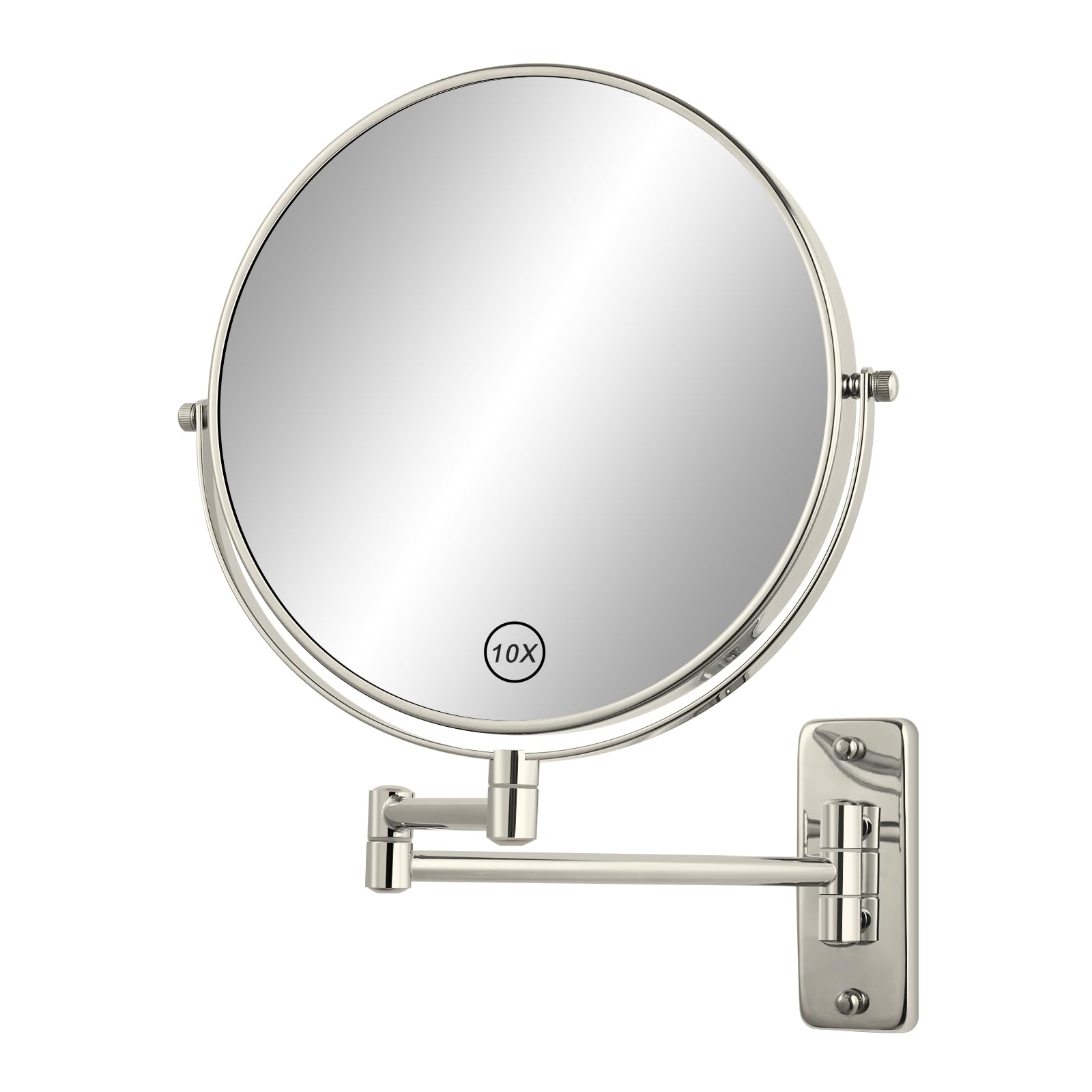 Photo 1 of FFowcye 8" Wall Mount Magnifying Mirror, 1X/10X Double-Sided Makeup Mirror Wall Mounted with Extendable Folding Arm, 360° Rotation, Brushed Nickel, Perfect for Shaving & Makeup in Bathroom (No Light)