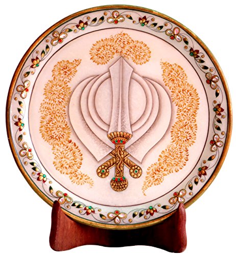 HandicraftStore Kandha, Sikh Religious Symbole Painting on Marble Plate Round, a Spritual and Religious Decorative Item for Home Decor and Religious Purpose