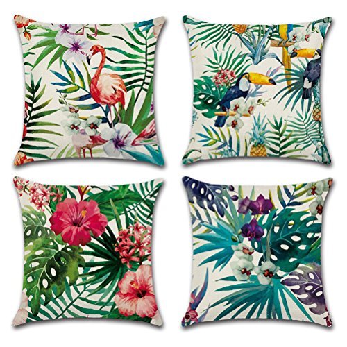 ULOVE LOVE YOURSELF Home Decorative Throw Pillow Covers Flamingo Pattern&Tropical Flower Leaves Cotton Linen Cushion…